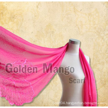 Solid color embroidered silk tudung